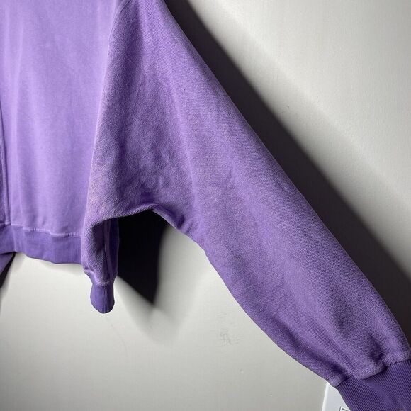 HERVE LEGER Dolman Sweatshirt Women Large Purple French Terry Cotton Crop Logo - Picture 13 of 16
